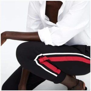 Zara Black Joggers With Red and White Side Stripe szM